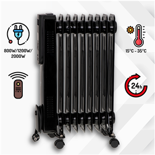 Radiatorius Camry, 9 sekcijos, 2000 W, tepalinis, juodas