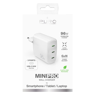 Įkroviklis Puro MiniPro Gan Wall Charger, 96 W, baltas