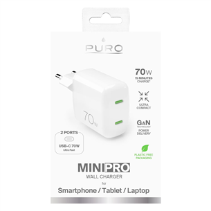 Puro MiniPro GaN Wall Charger, USB-C, 70W, white - Charger