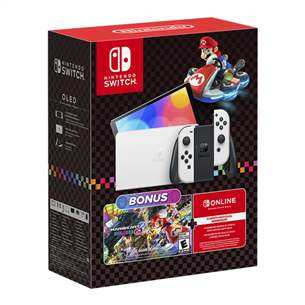 Nintendo Switch OLED + Mario Kart 8 Deluxe + NSO 12M, balta - Žaidimų konsolės komplektas 045496454036