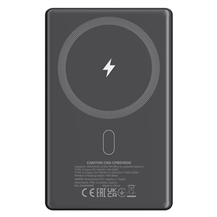 Canyon OnCharge 510 Slim Magsafe, 10000 mAh, wireless charging, USB-C, dark gray - Powerbank